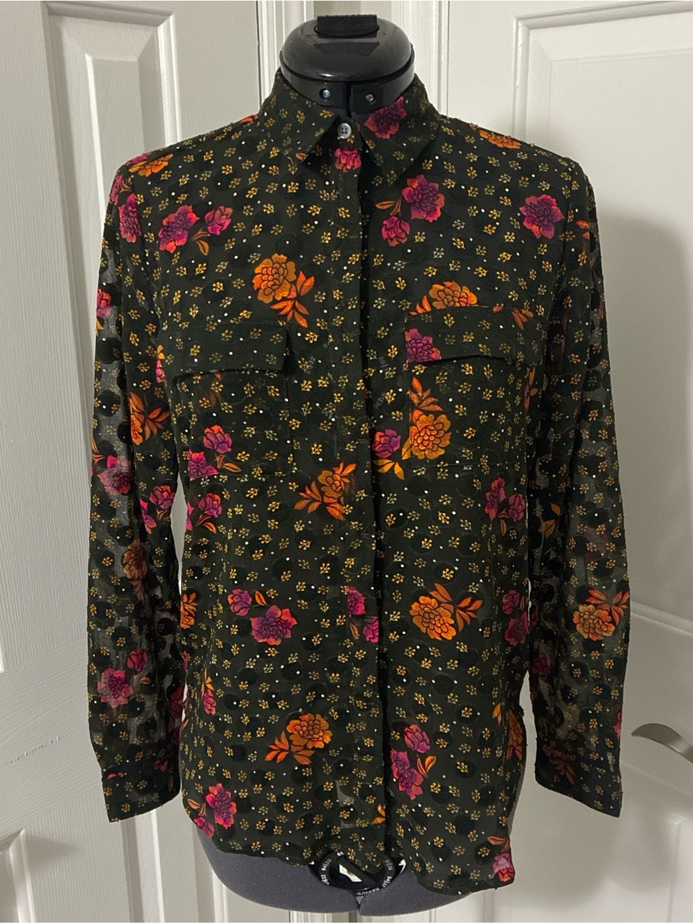 Ann Taylor Loft Petite black button front blouse